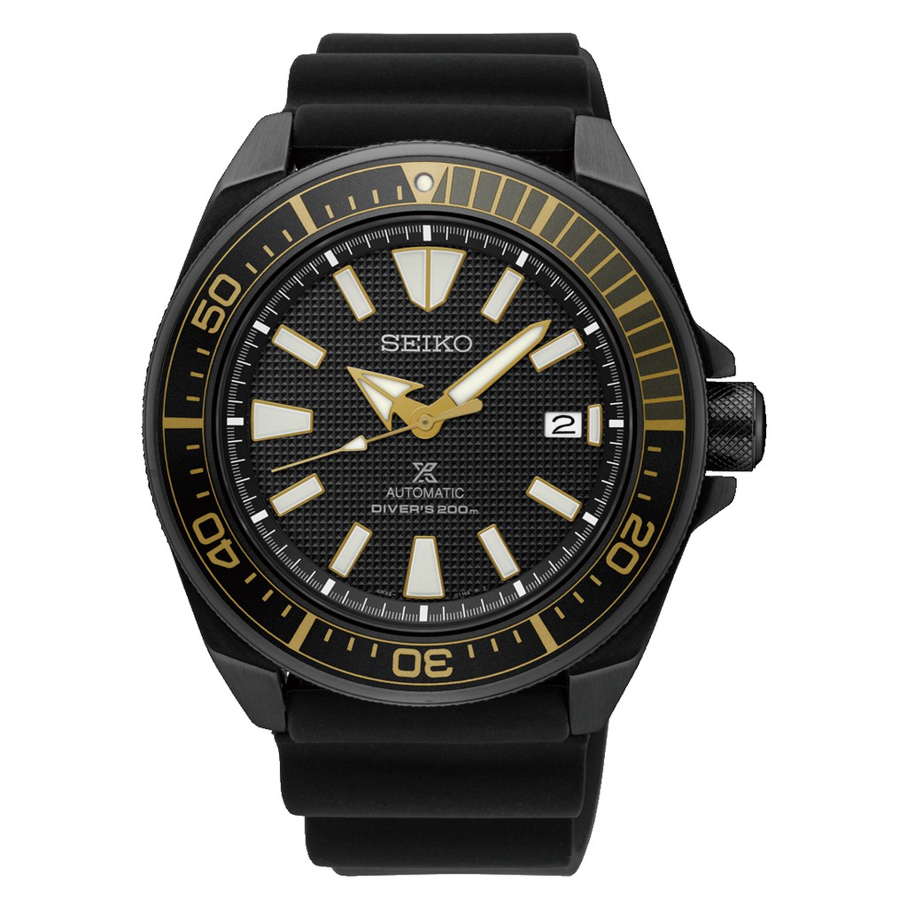 JAM TANGAN PRIA SEIKO SRPB55K1 PROSPEX SAMURAI DIVERS 200M AUTOMATIC RUBBER STRAP BLACK GOLD