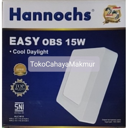 Lampu LED Downlight Hannochs Easy Outbow OBS Square Segi 15w 15watt CoolDayLight