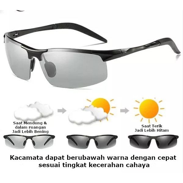 Kacamata Pria Anti Silau Anti Radiasi Polarized Keren Photocromic Berubah Warna Siang Malam Murah