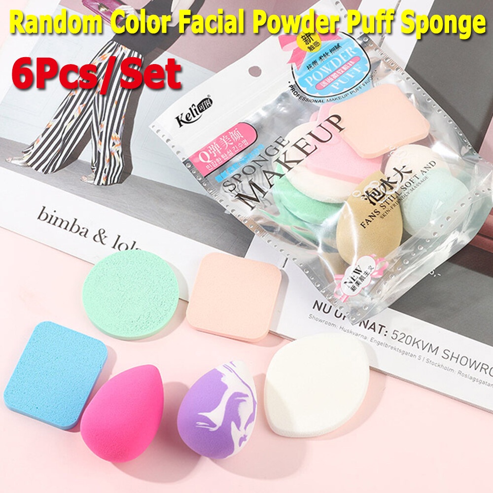 Spons Beauty Blender Soft Sponges Blend Makeup AB19 Bedak Isi 6 Pcs Powder Puff Foundation Makeup Puff Wajah Kemasan Plastik ACC