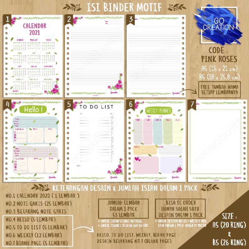 

Buku Planner isi Kertas Binder Motif Pink Roses 01 Premium A5 ring 20 dan A5 ring 6