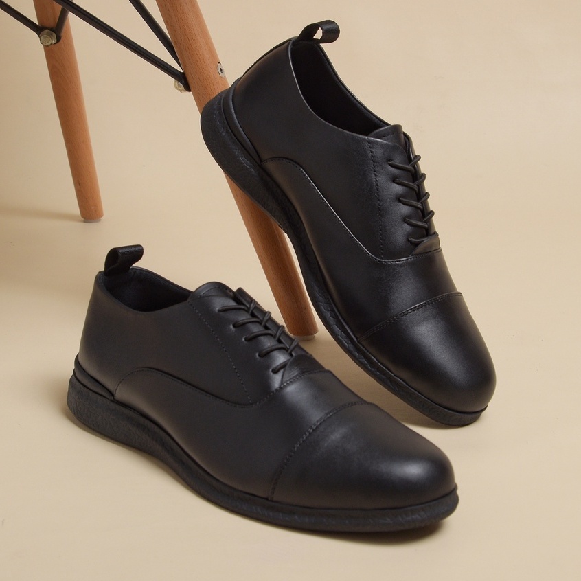 Oxford 3.0 Black | Sepatu Pantofel Kulit Asli Hitam Formal Kerja Pantopel Pria Ori | FORIND x Kenzios