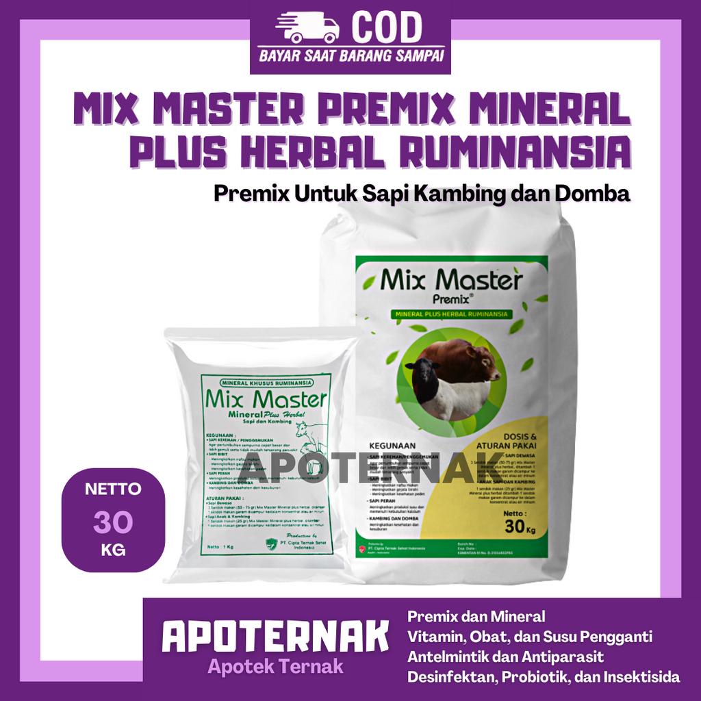 MIX MASTER PREMIX MINERAL PLUS HERBAL RUMINANSIA 1 Sak 30 Kg | Premix Mineral Herbal Untuk Sapi Kambing Domba