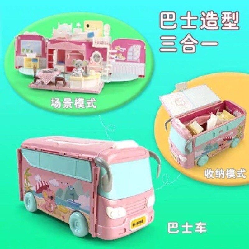 Doll house Bus tour - pretend toys - doll house easy storage - hadiah anak - kado anak