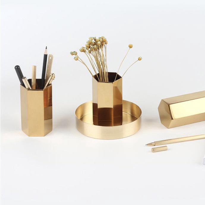 

Office & Stationery | Document Organizer | Tempat Pen / Hias Bunga Serbaguna Hexagonal Gold | Best Seller