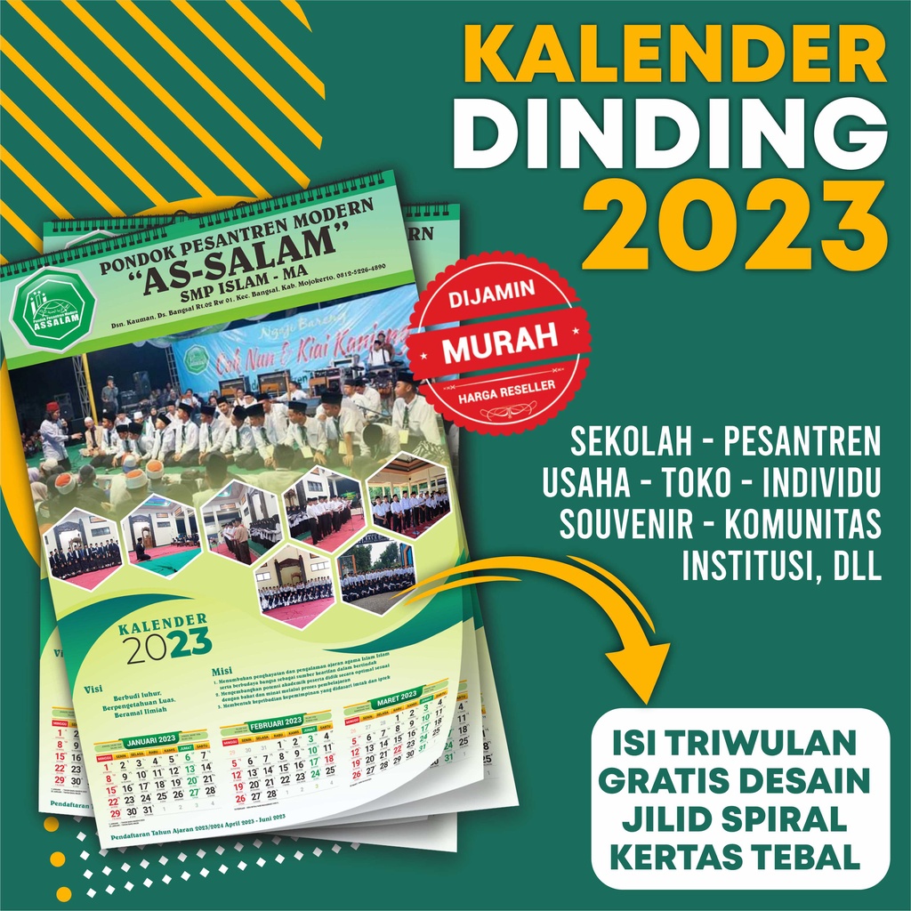 

Kalender Dinding 2023 Custom / Kalender Sekolah / Kalender Triwulan / Kalender Instansi / Kalender Foto / Kalender Pesantren / Kalender Pondok / Kalender Spiral