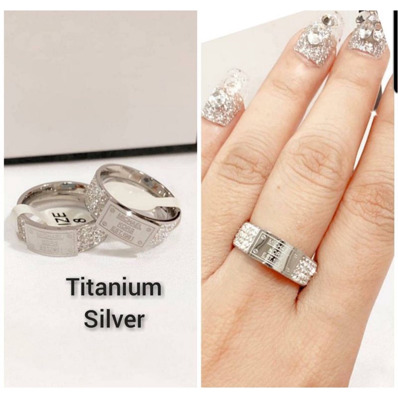 Cincin Titanium Asli Motif Mk Premium Quality Anti karat Ring Stainless steel mata kilau Ct042