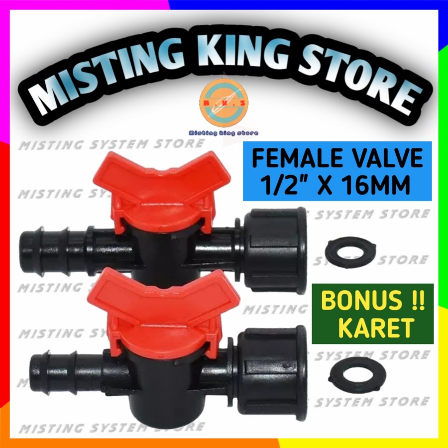 MINI VALVE 1/2 X 16MM DRAT DALAM STOP KERAN AIR KRAN PVC SELANG PE 13 X 16 MM (1/2&quot;)