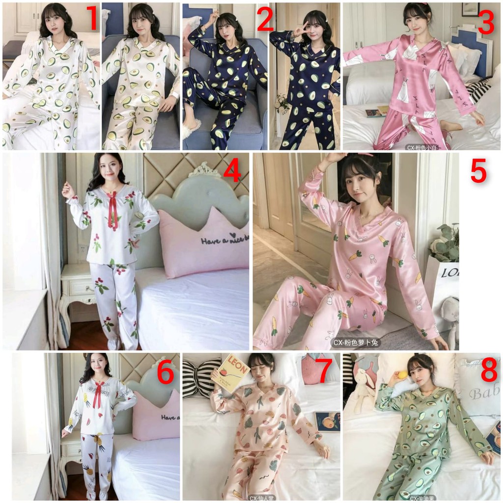 Baju tidur satin PP piyama motif