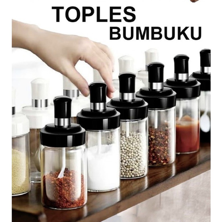 PAKET 2 BUAH Toples Kaca Bumbuku Anti Tumpah with Sendok Takar set