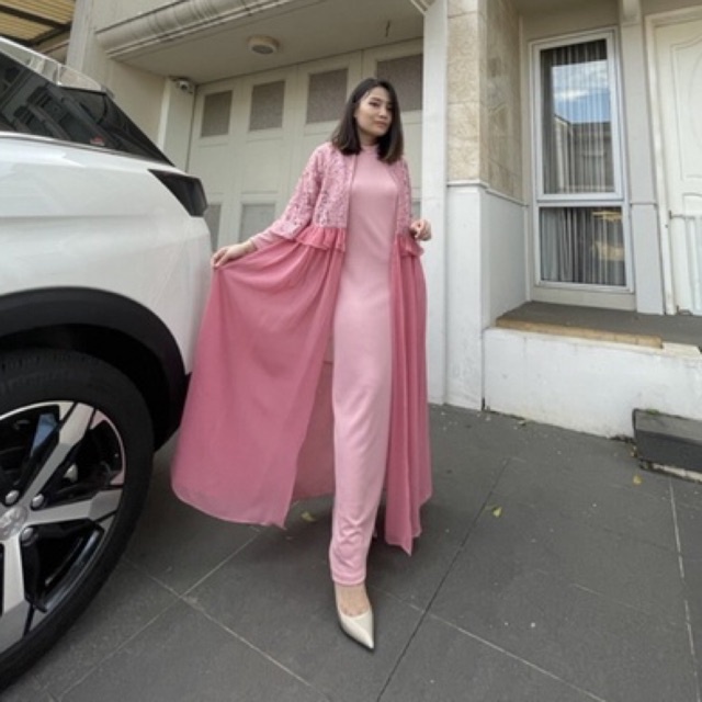 Vanesha Margaretta - 647 / / Dress Scuba Set + Cardigan Panjang Brukat