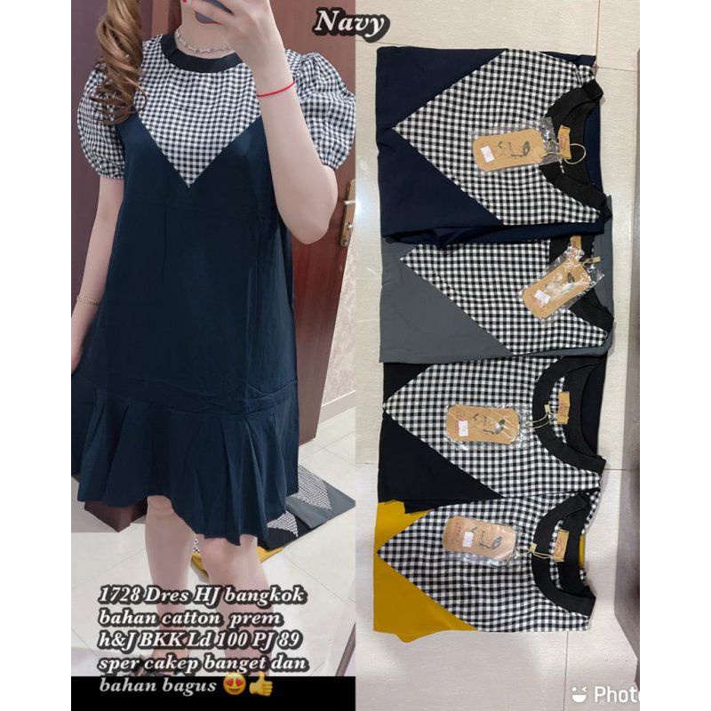 1728#Dress HJ kotak cotton mix kaos premium super cakep  fit XL