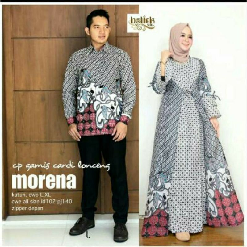 COUPLE GAMIS CARDI LONCENG MORENA BUSANA BATIK MUSLIMAH HALUS