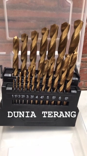 Mata Bor Besi Set 25 pcs ATS (1-13mm) Kuning / Hss Twist Drill Bit Set 25pcs (1 - 13 mm) Tin Coated