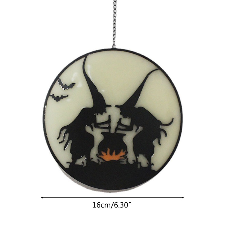 Liontin Luminous Bentuk Penyihir Bahan Kaca Untuk Halloween