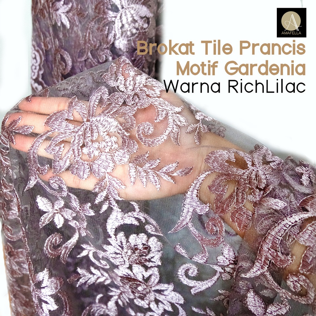 1/2 meter Kain Brokat Tile Prancis Bahan Kebaya Motif Gardenia