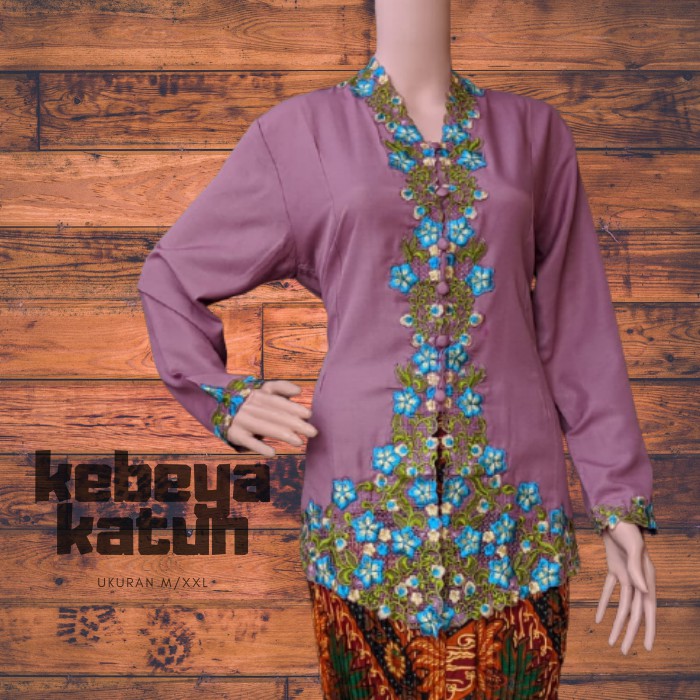 KEBAYA MODERN KATUN TANGN PANJANG KEBAYA ENCIM BORDIR WARNA-MAGENTA