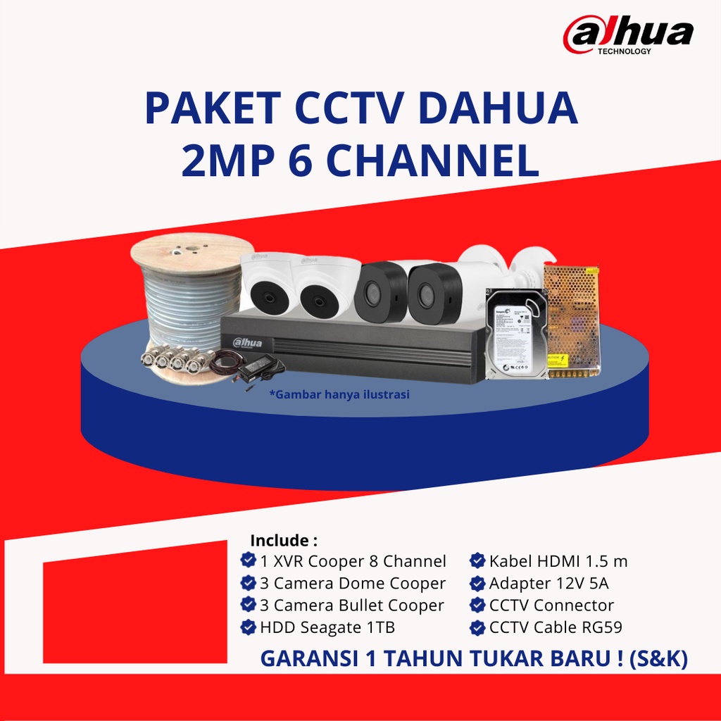 PAKET MURAH CCTV DAHUA 6 CHANNEL (2MP)