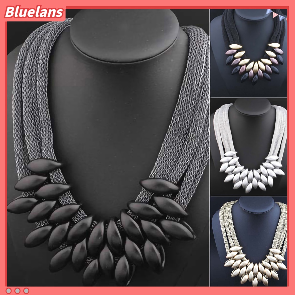 Bluelans Kalung Choker Multilayer Bahan Alloy Dengan Liontin Daun Untuk Pesta