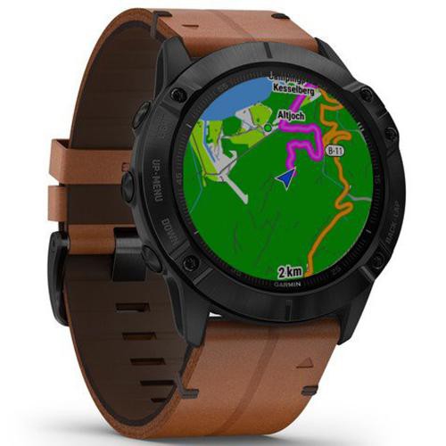 Garmin Fenix 6X Black DLC with Brown Leather Band - Tam 2 Tahun