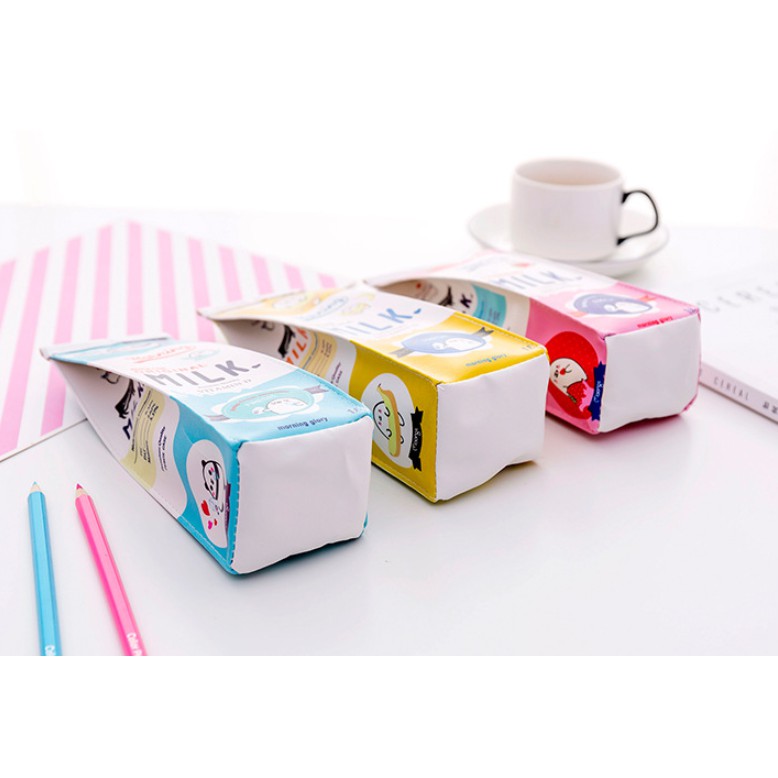 Tempat Pensil Bentuk KOTAK SUSU / Tempat Alat Tulis Motif Bentuk MILK BOX Lucu / Tempat Pensil MILK