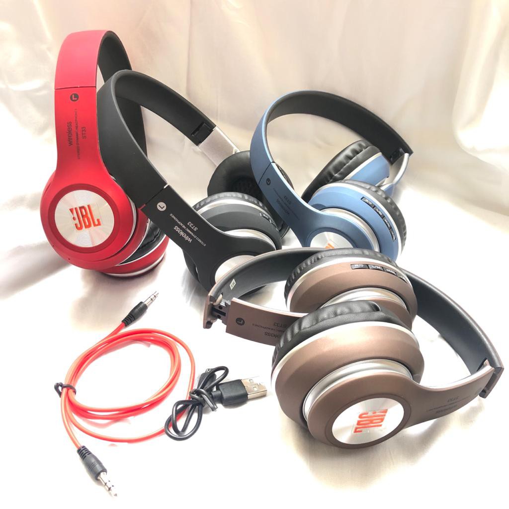 HEADPHONE BLUETOOTH JBL OEM SUPER BASS HEADSET ST-33 HANDSFREE EARPHONE WIRELESS GROSIR