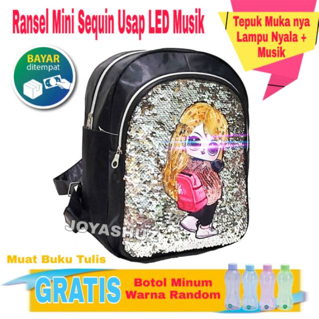 Joyashuz Tas LOL LED Sequin Usap Lampu / Tas LOL Payet Bling Bling / Tas Karakter Lol Sequin LED