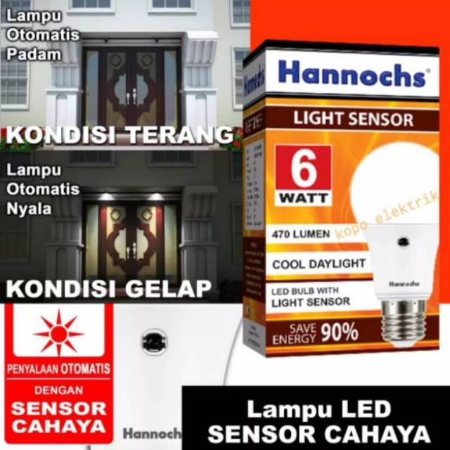 Lampu Sensor Cahaya Otomatis Hannochs 6w