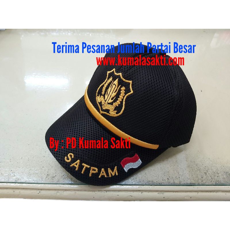 Topi Jaring Security Coklat Lis Kuning Klep MP Satpam|Topi Jala Satpam|Kaos Security|Pangkat Security|Seragam Satpam|Sabuk