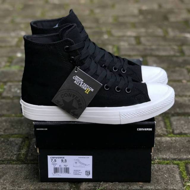 Sepatu Converse All Star High Chuck Taylor II CT2 Lunarlon Black White BNIB Original Premium