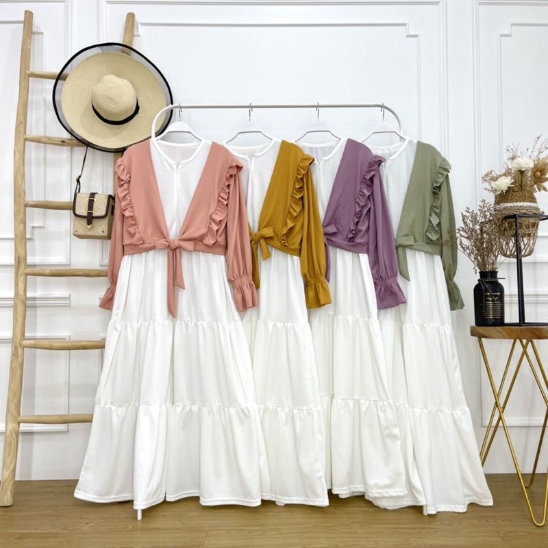 baju gamis wanita outer + dress lengan pendek gamis lengam panjang