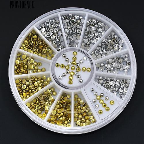 2mm Acrylic Emas Perak Studs Nail Art Stiker DIY Manicure Tips Berlian Imitasi Dekorasi Roda