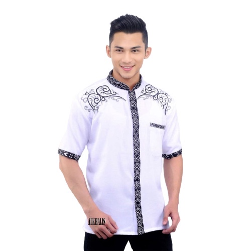 BAJU KOKO PRIA DEWASA KOMBINASI BORDIR BATIK FASHION LENGAN PENDEK TERBARU