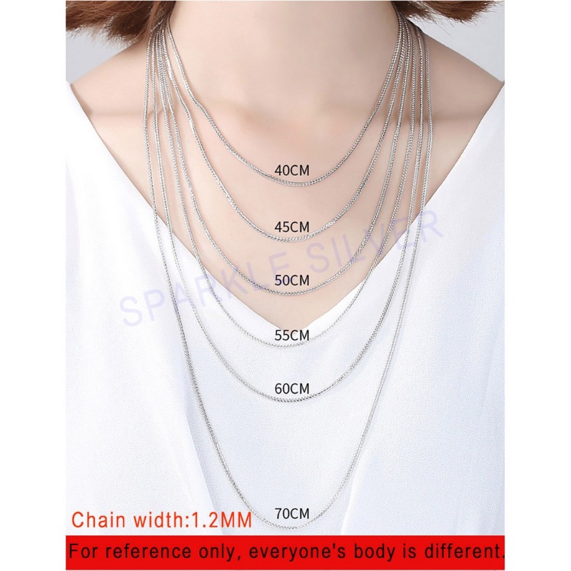 S925 kalung perak murni 1.2-2.5mm Chopin rantai Panjang Spiga Halus/Kalung Rantai Gandum Semua Inci Dicap Italia