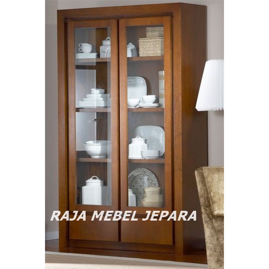 lemari pajangan kaca 2 pintu minimalis, furniture jepara