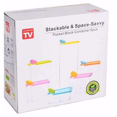 Toples Serbaguna 6 in 1 - Stackable &amp; Space Savvy Pocket Block Toples Rainbow 6in1 Wadah Multifungsi