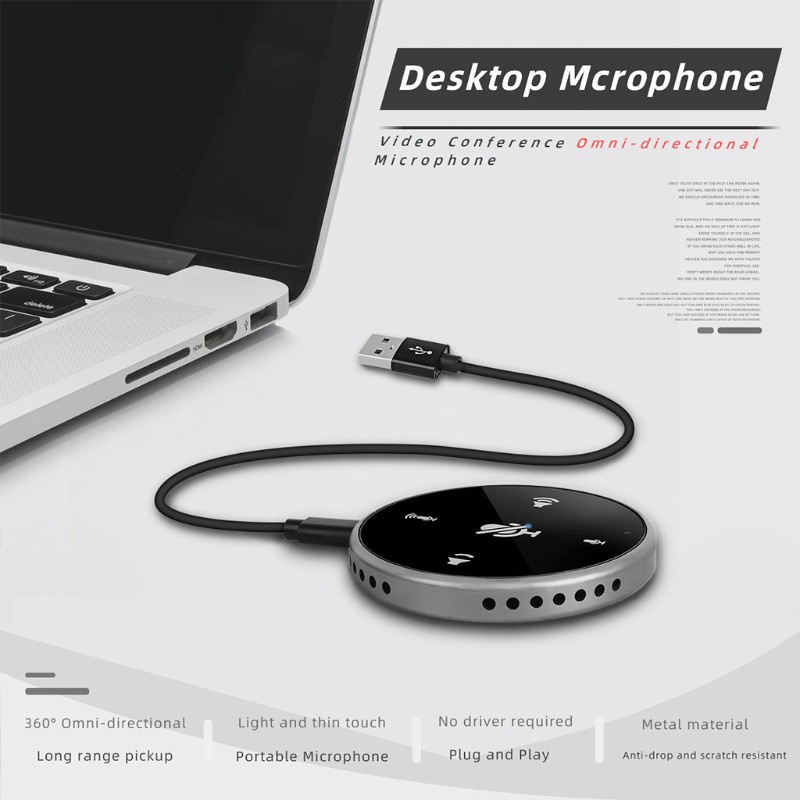 Mikrofon Konferensi Usb Omni-Direction Audio Speakerphone Pickup Sensor Sentuh Tombol Ke Mute Volume Untuk Streaming