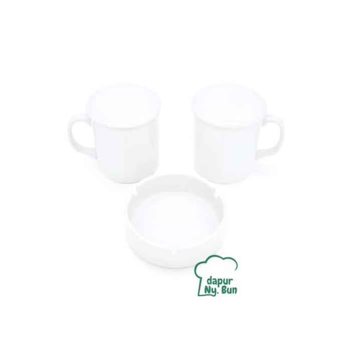 2 Pcs Cangkir Tutup + Asbak KERAMIK POLOS / Mug Teh / Gelas Kopi AP001