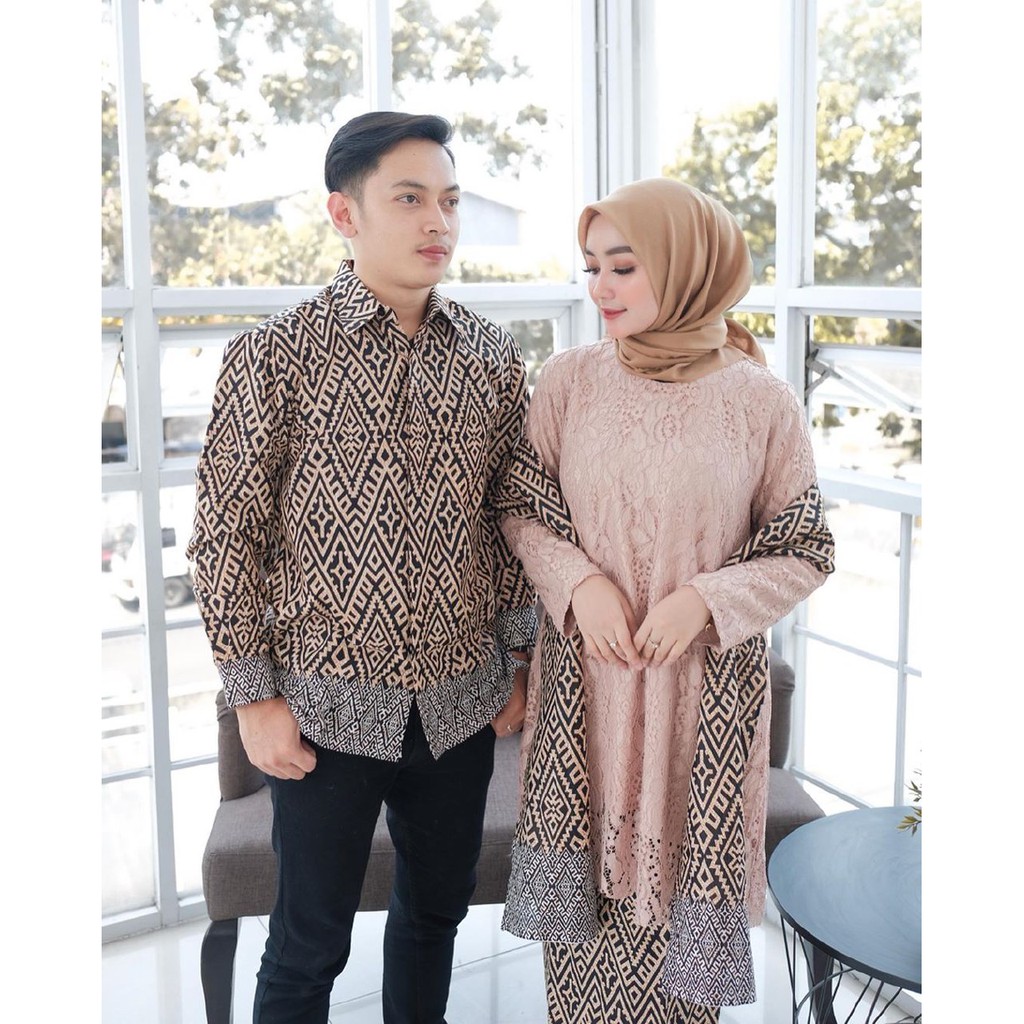 (FREE SELENDANG) Couple Batik Brokat Premium Lupita Tunik Halus