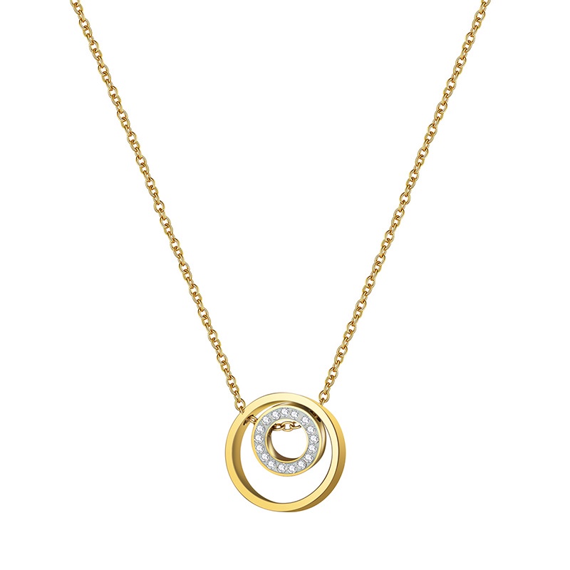 Eropa dan Amerika fashion lingkaran liontin 14k emas emas titanium steel necklace mikro bertatahkan