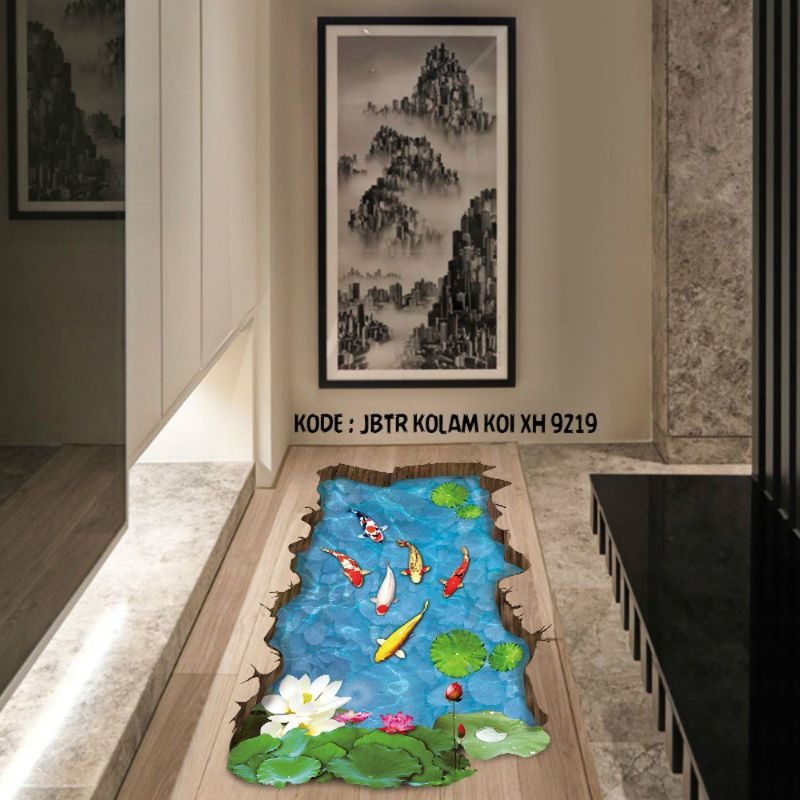 wall sticker 3d motif ikan koi kolam biru