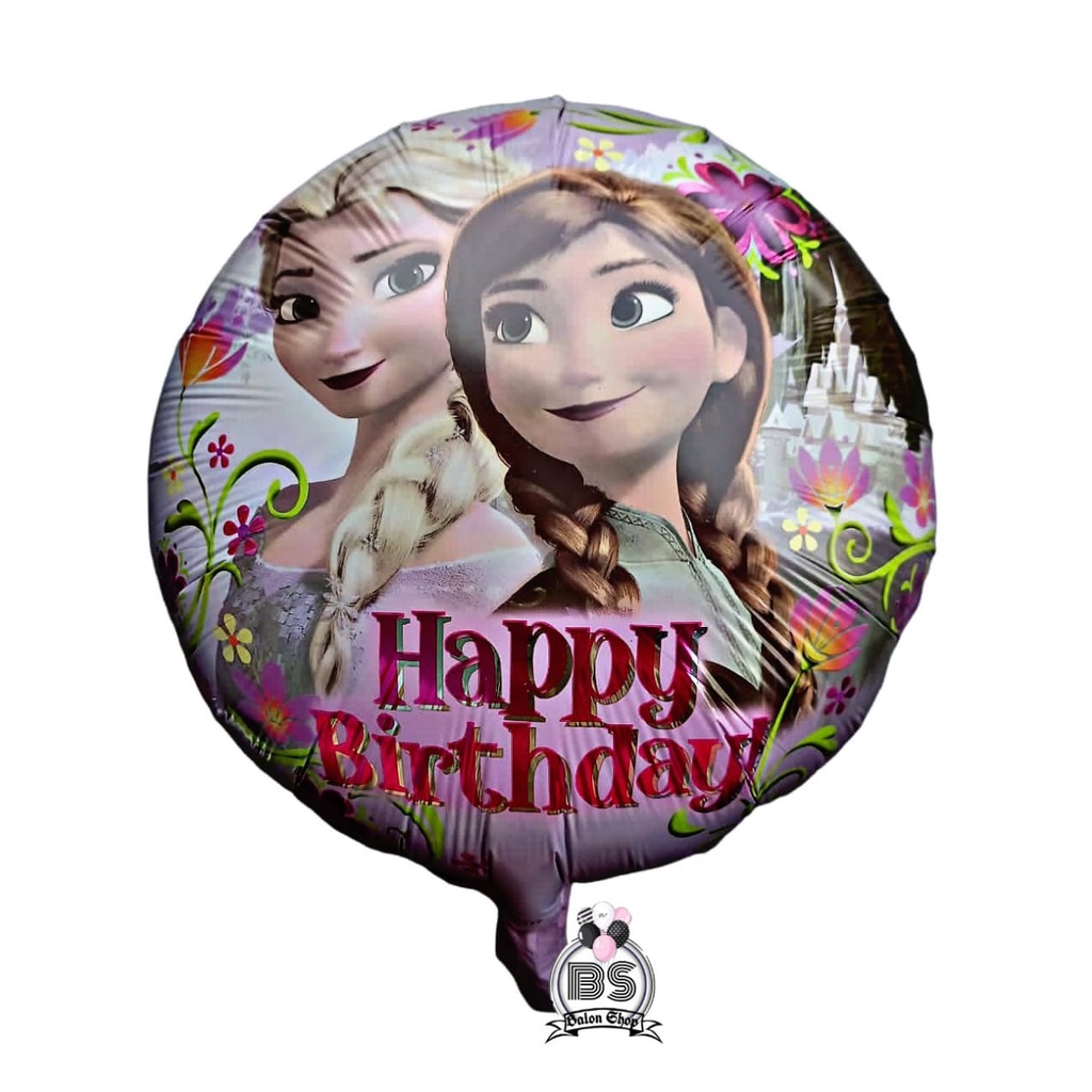 Jual Balon Foil Bulat Motif Frozen Tulisan Happy Birthday Balon Foil