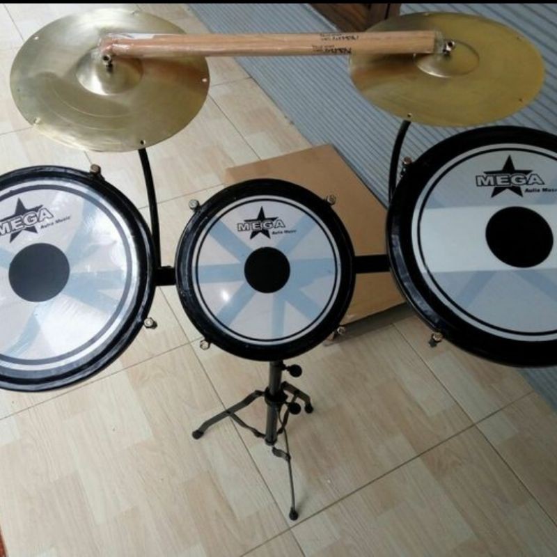 Tam Drum 2 Simbal Bonus Stik Alat Musik Perkusi Anak