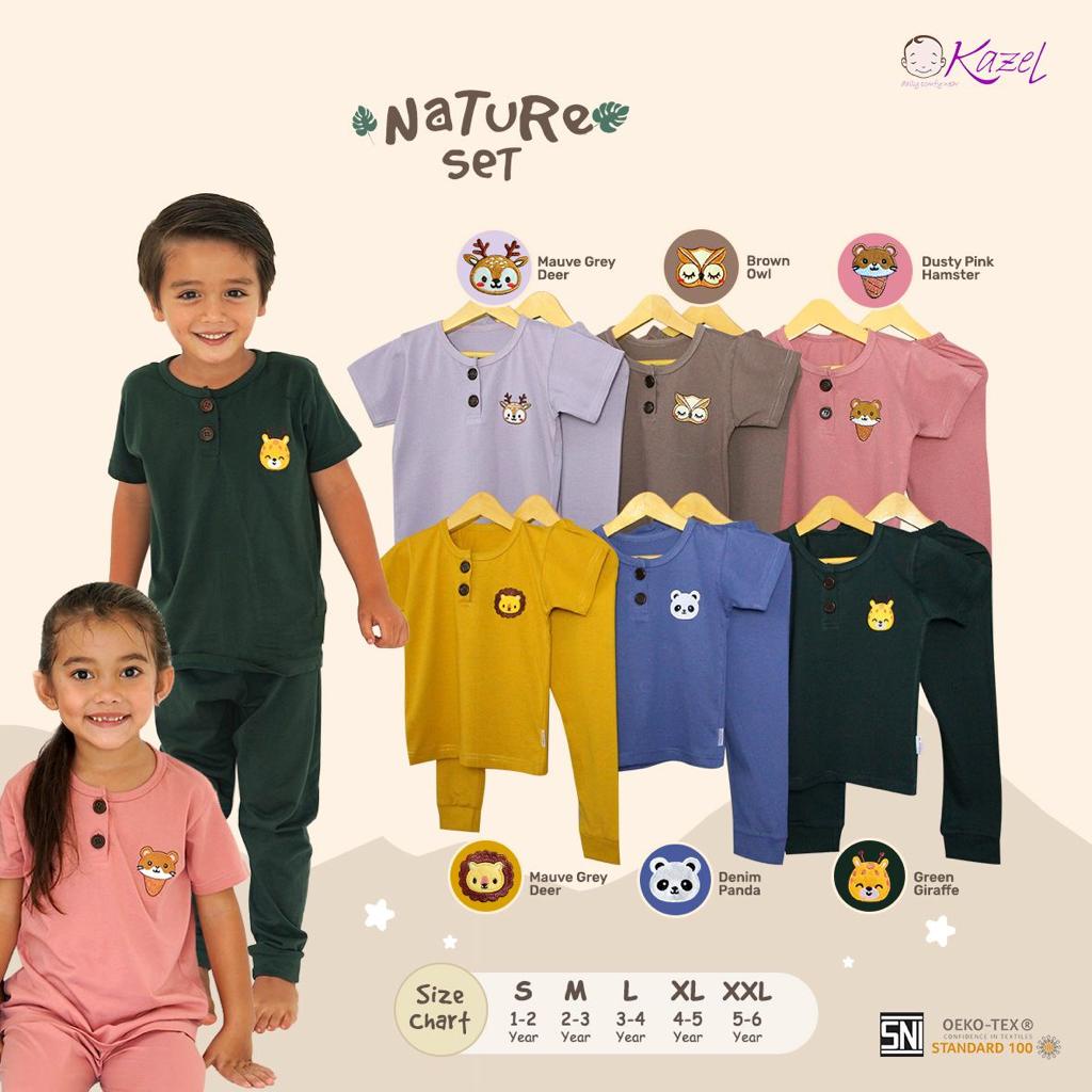 Kazel NATURE SET - Setelan Pendek Panjang Nature Set Bordir Unisex - Setelan Anak