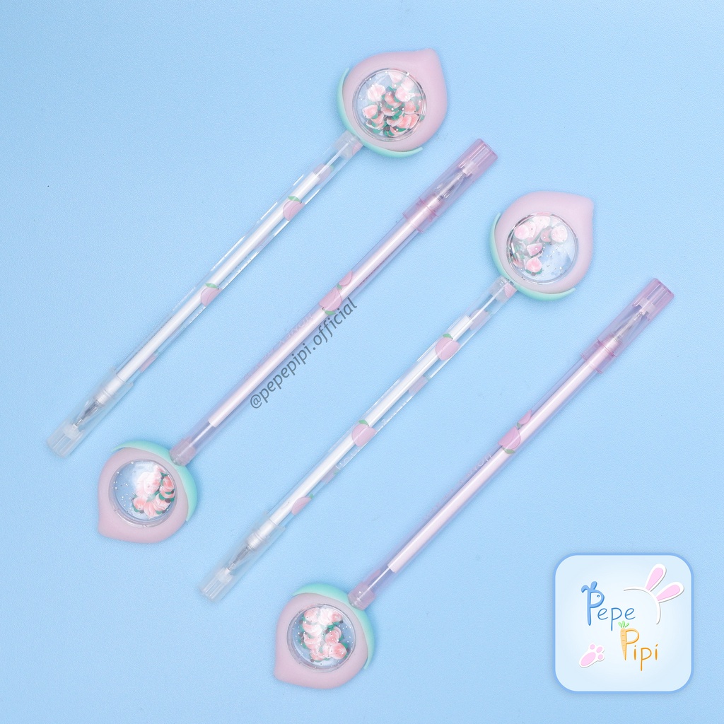 4 &amp; 12 pcs Pena Gel Peach Bolpen Pen Pulpen Gelpen Karakter Murah Lucu Selusin