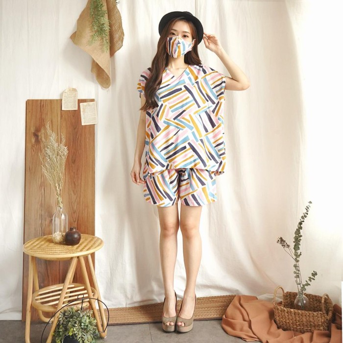SETELAN SANTAI WANITA / BAJU SANTAI RAYON /1 SET dengan masker /MM-001