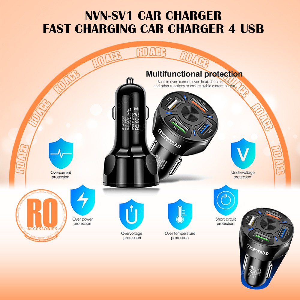 [RO ACC] NVN-SV1 CHARGER MOBIL FAST CHARGING CAR CHARGER 4 USB