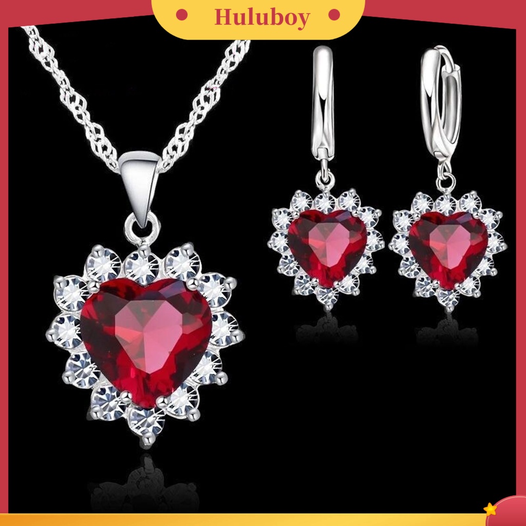 Hu Hu Hu Hu Hu Alat Bantu Pasang Kacamata♡ 1 Set Kalung Dan Anting Bentuk Hati Bahan Alloy Gaya Modern Untuk Wanita