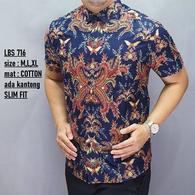 LBS 716 HEM KEMEJA BATIK PRIA SLIMFIT LENGAN PENDEK LUIGI BATANI