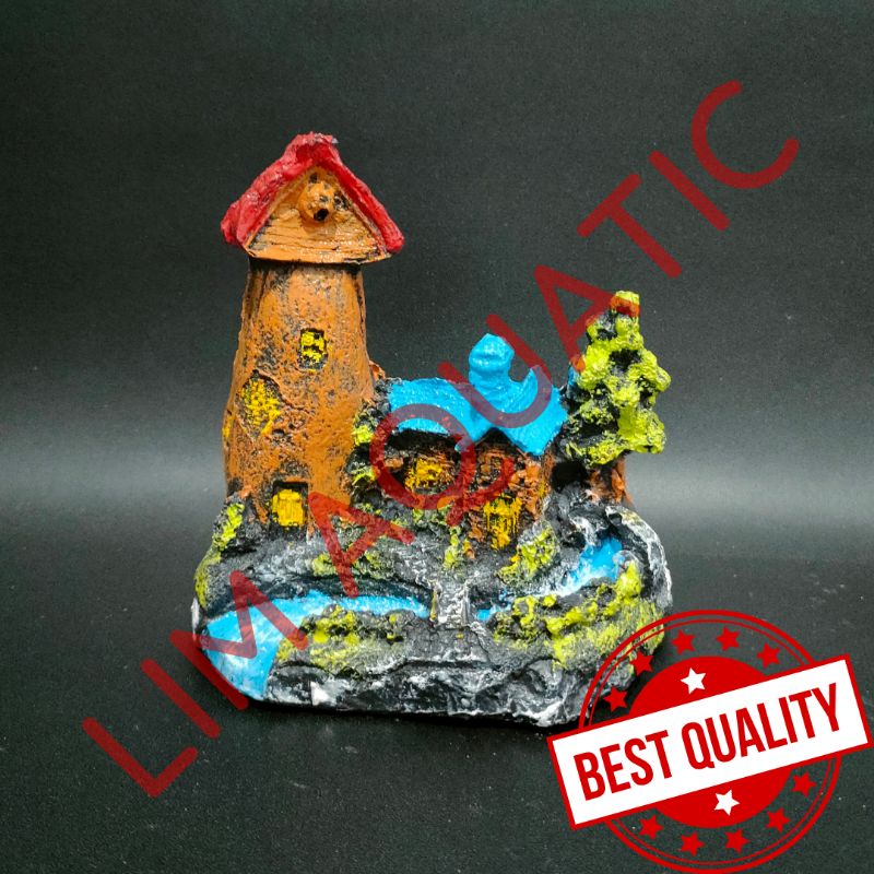 HIASAN AQUARIUM RUMAH MENARA / HIASAN AQUARIUM FIBER RUMAH MENARA / HIASAN AQUARIUM